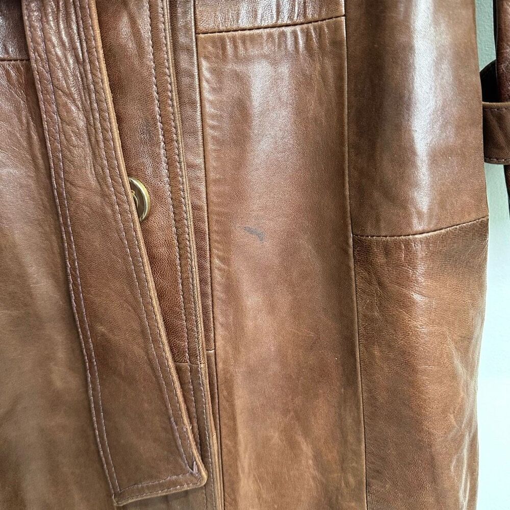 Skin Gear Napa Y Ante Vintage Women’s Supple Butter Soft Cognac Leather Trench C - Picture 5 of 10